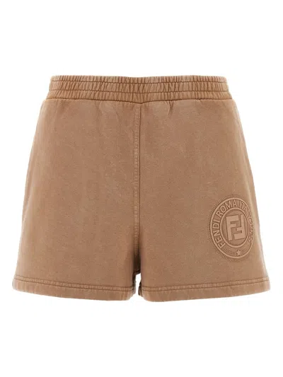 Fendi Stylish Cotton Mini Shorts With Artistic Waistband In Nude