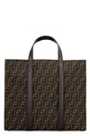 FENDI STYLISH MEN'S JACQUARD TOTE HANDBAG IN BROWN WITH FF LOGO AND SILVER-TONE HARDWARE