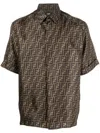 FENDI STYLISH SILK SHORT-SLEEVED SHIRT FOR MEN IN SHADES OF BROWN AND TOBACCO