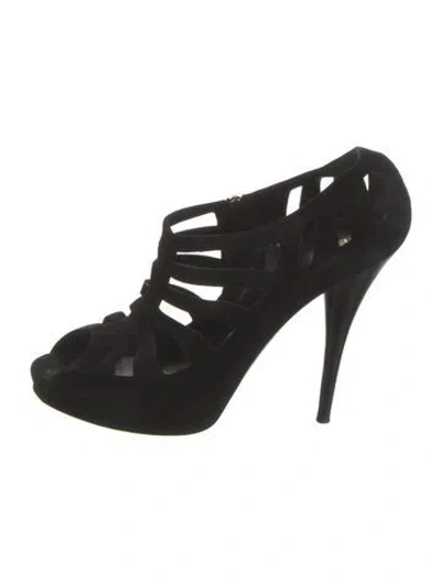 Pre-owned Fendi Suede Animal Print Lace-up Boots In Black