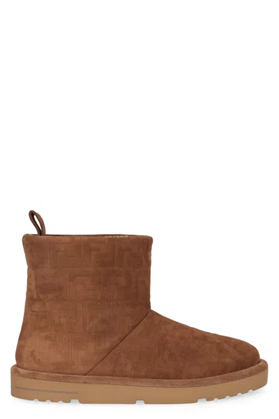 Fendi Suede Ankle Boots With Shearling Lining In Brown