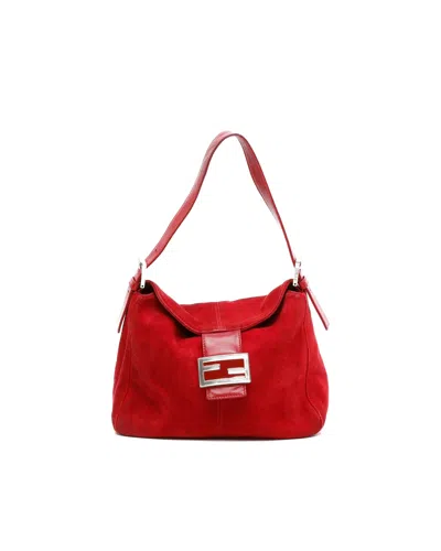 Fendi Suede Baguette Bag In Red