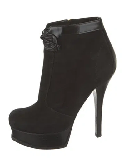Pre-owned Fendi Suede Bow Accents Boots In Black