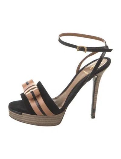 Pre-owned Fendi Suede Bow Accents Pumps In Black/brown