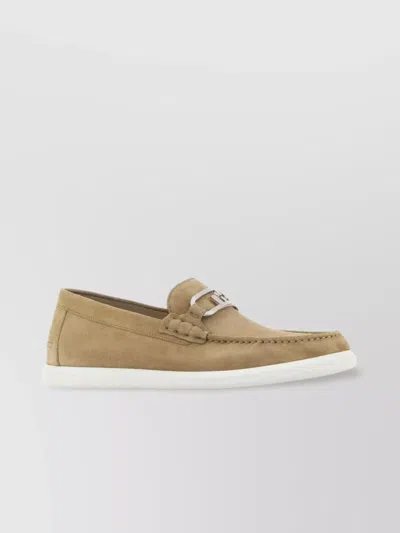 Fendi Suede Buckle Rubber Sole Loafers In Nude