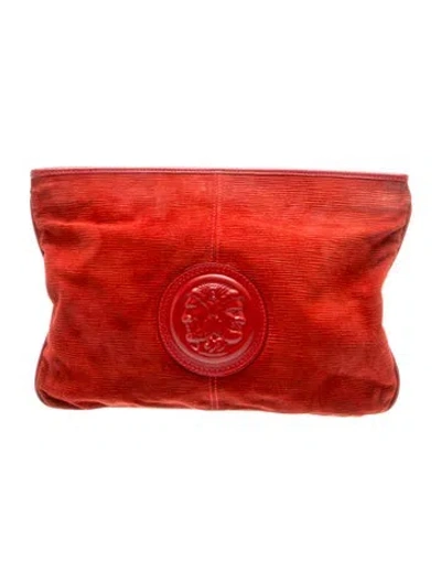 Pre-owned Fendi Suede Clutch Vintage In Red