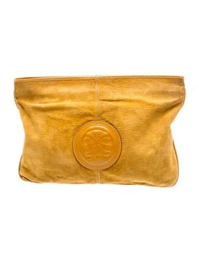 Pre-owned Fendi Suede Clutch Vintage In Yellow