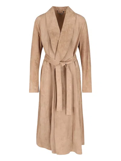 Fendi Suede Coat In Brown