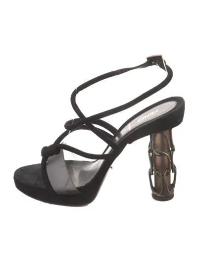 Pre-owned Fendi Suede Colorblock Pattern Gladiator Sandals In Black