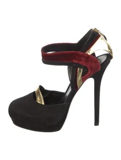 Pre-owned Fendi Suede Colorblock Pattern Slingback Pumps In Black