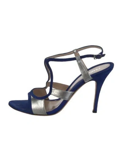 Pre-owned Fendi Suede Colorblock Pattern T-strap Pumps In Multi