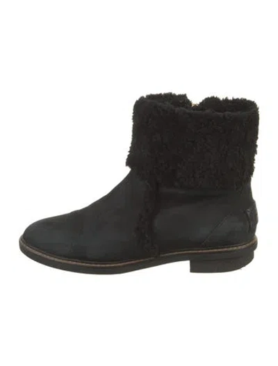 Pre-owned Fendi Suede Faux Fur Trim Boots In Black