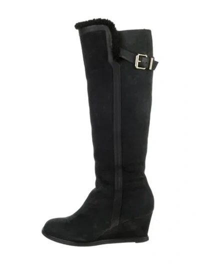 Pre-owned Fendi Suede Fur Trim Boots In Black