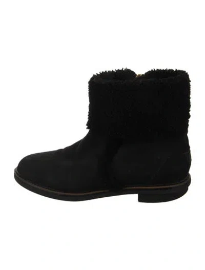 Pre-owned Fendi Suede Fur Trim Boots In Black
