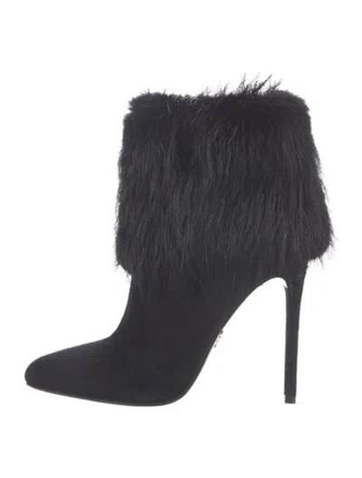 Pre-owned Fendi Suede Fur Trim Boots In Black