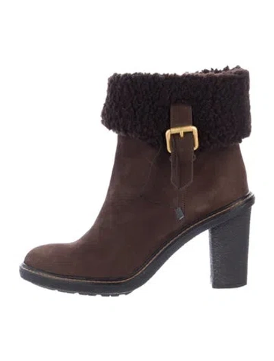 Pre-owned Fendi Suede Fur Trim Boots In Brown
