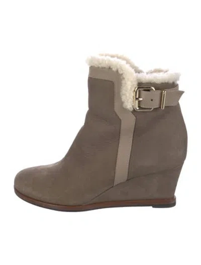 Pre-owned Fendi Suede Fur Trim Boots In Neutral
