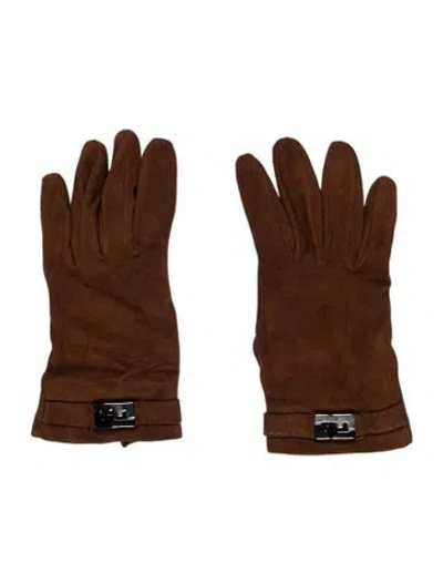 Pre-owned Fendi Suede Gloves In Brown