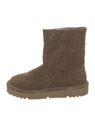 Pre-owned Fendi Suede Graphic Print Boots In Brown