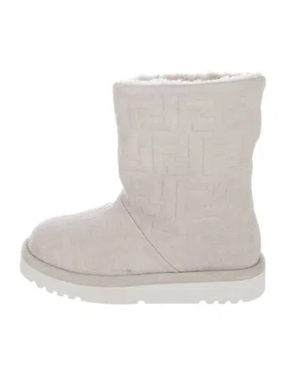 Pre-owned Fendi Suede Graphic Print Boots In Neutrals