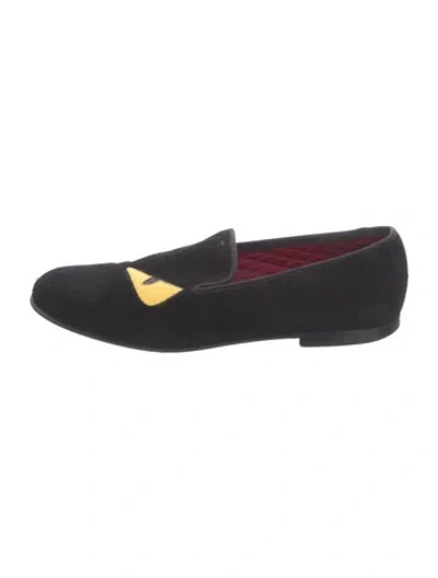 Pre-owned Fendi Suede Graphic Print Loafers In Black