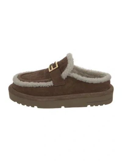 Pre-owned Fendi Suede Graphic Print Mules In Brown
