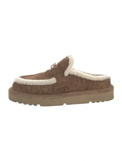 Pre-owned Fendi Suede Graphic Print Mules In Brown