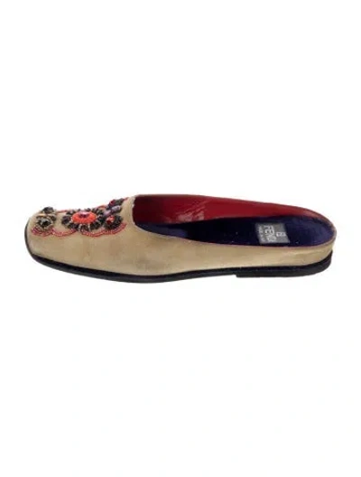 Pre-owned Fendi Suede Graphic Print Mules In Neutrals