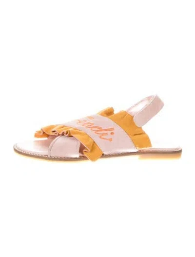 Pre-owned Fendi Suede Graphic Print Slides In Orange