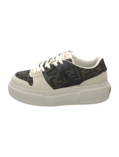 Pre-owned Fendi Suede Graphic Print Sneakers In Neutrals