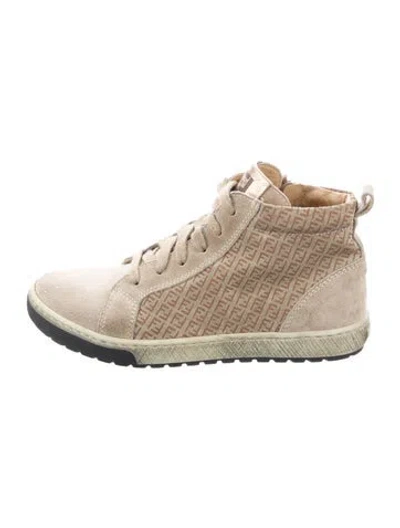 Pre-owned Fendi Kids' Suede High Top Sneakers In Neutrals