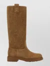 Fendi Suede Knee High Flat Sole Boots In Brown