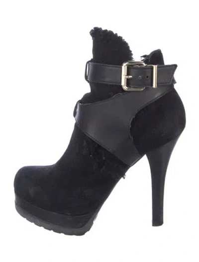 Pre-owned Fendi Suede Leather Trim Embellishment Boots In Black