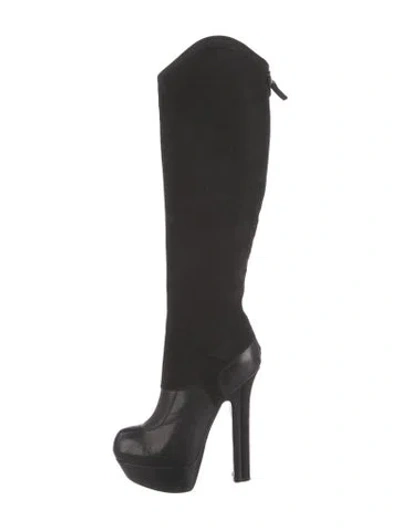 Pre-owned Fendi Suede Leather Trim Embellishment Boots In Black