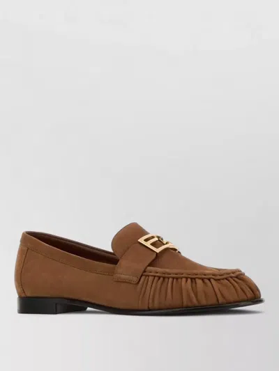 Fendi Suede Loafers Ruched Detail Gold Hardware In Brown