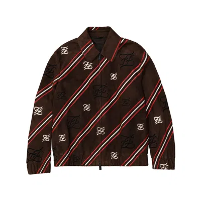 Fendi Suede Logo Jacket In Brown