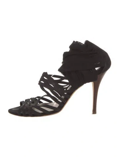 Pre-owned Fendi Suede Mesh Accents Sandals In Black