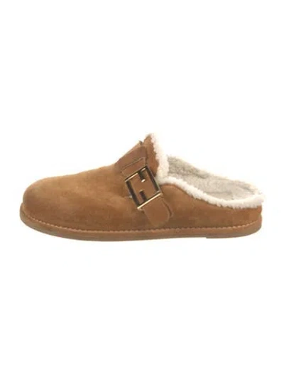 Pre-owned Fendi Suede Mules In Brown