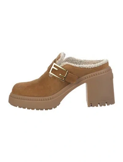 Pre-owned Fendi Suede Mules In Brown