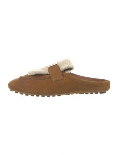Pre-owned Fendi Suede Mules In Brown