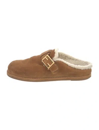 Pre-owned Fendi Suede Mules In Brown