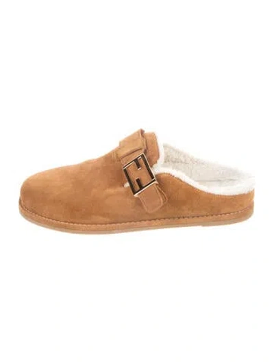 Pre-owned Fendi Suede Mules In Brown