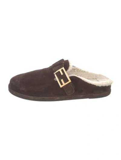 Pre-owned Fendi Suede Mules In Brown