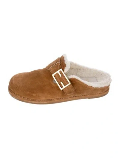 Pre-owned Fendi Suede Mules In Brown