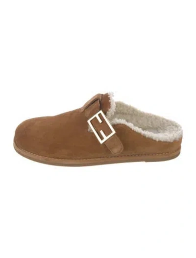Pre-owned Fendi Suede Mules In Brown