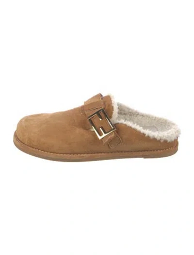 Pre-owned Fendi Suede Mules In Brown