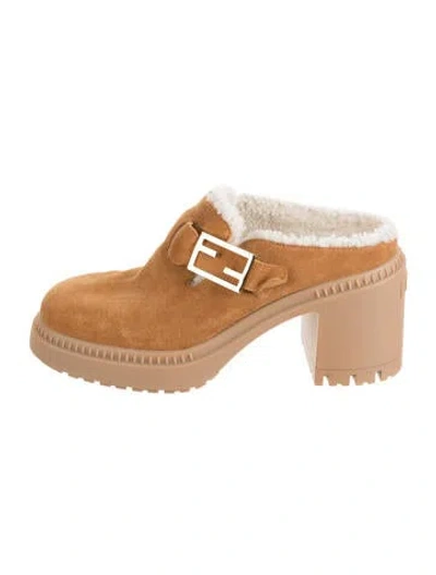 Pre-owned Fendi Suede Mules In Brown