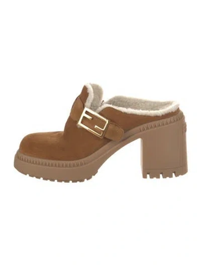 Pre-owned Fendi Suede Mules In Brown