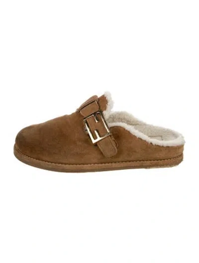 Pre-owned Fendi Suede Mules In Neutrals