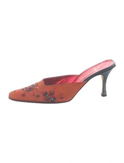 Pre-owned Fendi Suede Mules In Orange